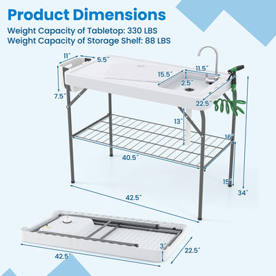 2 in 1 Folding Fish Cleaning Table with Sink and Faucet for Patio BBQ