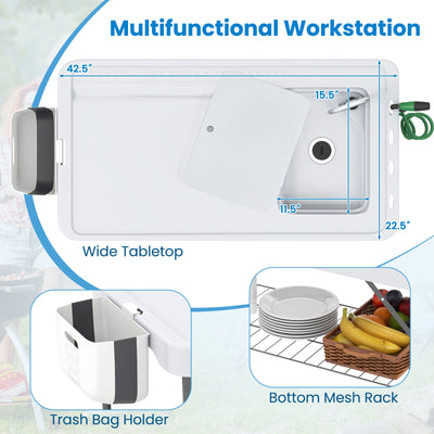 2 in 1 Folding Fish Cleaning Table with Sink and Faucet for Patio BBQ