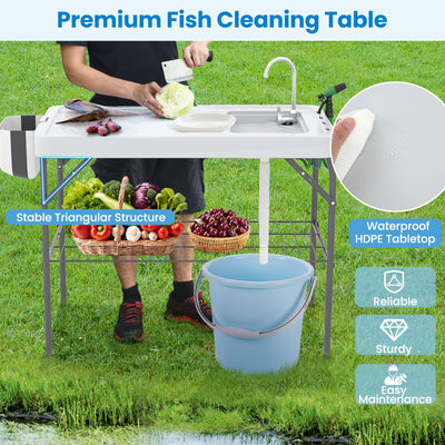 2 in 1 Folding Fish Cleaning Table with Sink and Faucet for Patio BBQ