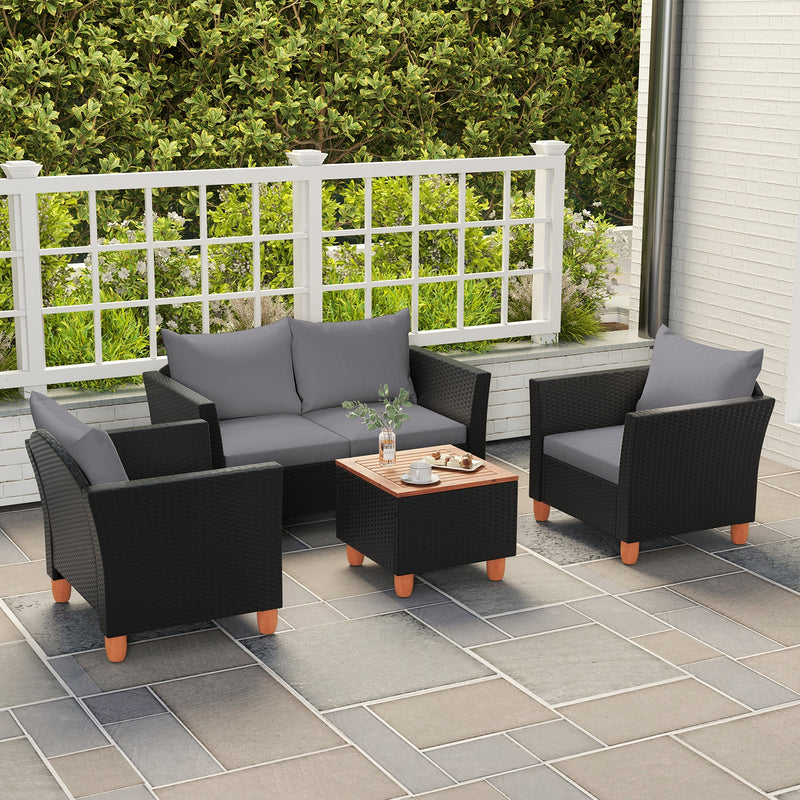 4 Pieces Outdoor Conversation Set with Storage Coffee Table-Gray