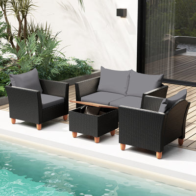 4 Pieces Outdoor Conversation Set with Storage Coffee Table-Gray