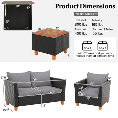 4 Pieces Outdoor Conversation Set with Storage Coffee Table-Gray