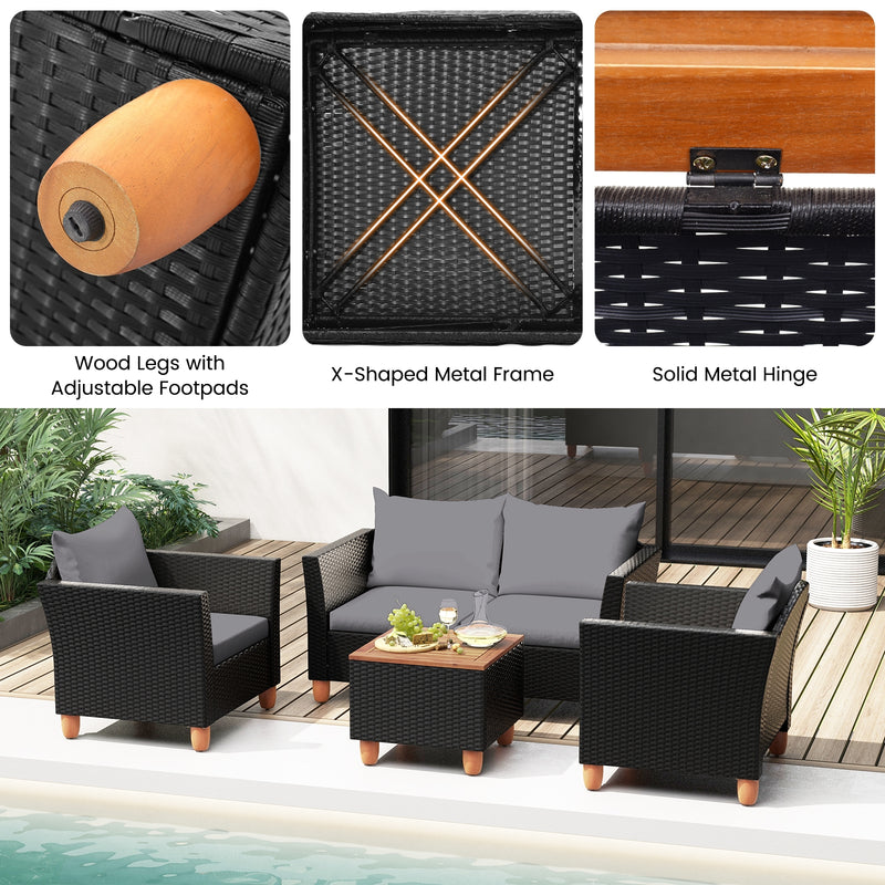 4 Pieces Outdoor Conversation Set with Storage Coffee Table-Gray