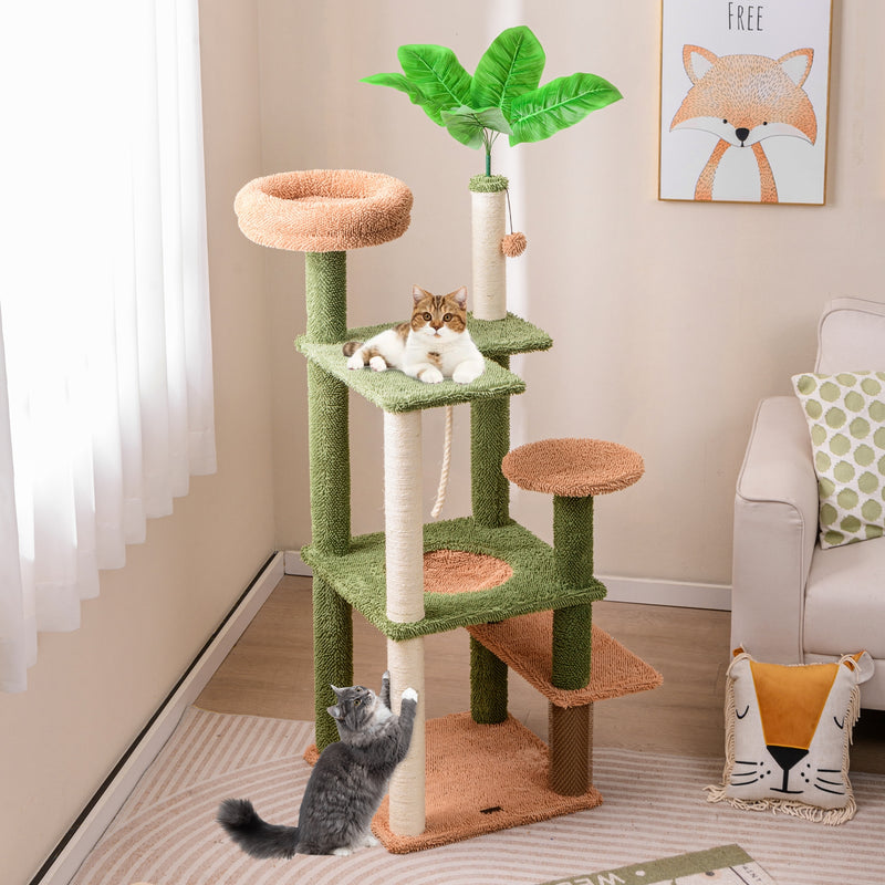 Multilevel Cat Tree with Scratching Posts and Rope Plush Perch Toy Bed-Green