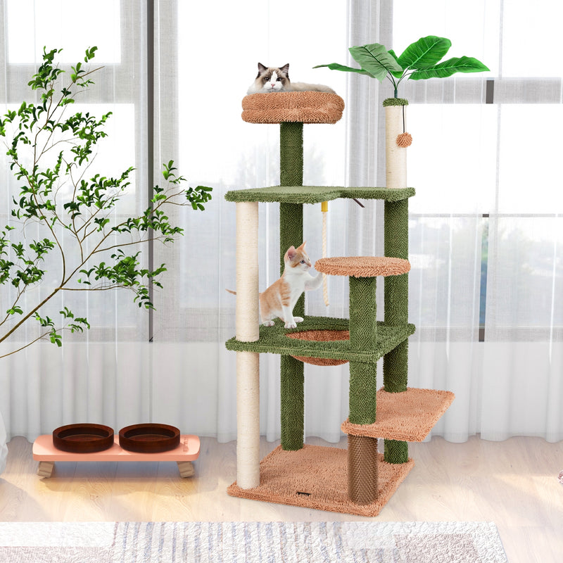 Multilevel Cat Tree with Scratching Posts and Rope Plush Perch Toy Bed-Green