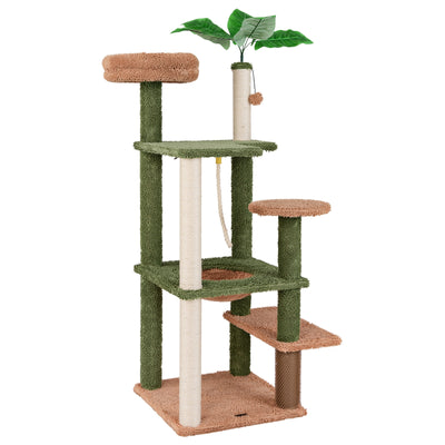 Multilevel Cat Tree with Scratching Posts and Rope Plush Perch Toy Bed-Green