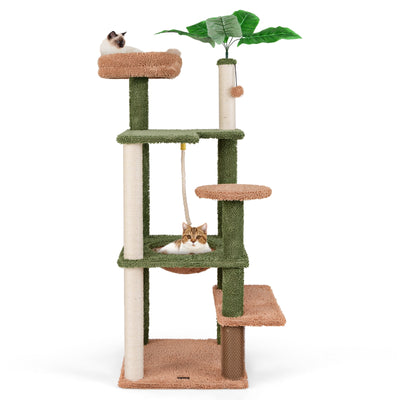 Multilevel Cat Tree with Scratching Posts and Rope Plush Perch Toy Bed-Green