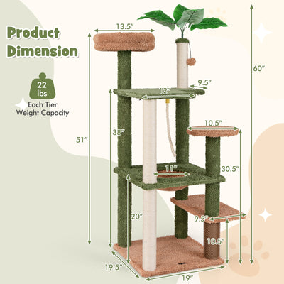 Multilevel Cat Tree with Scratching Posts and Rope Plush Perch Toy Bed-Green