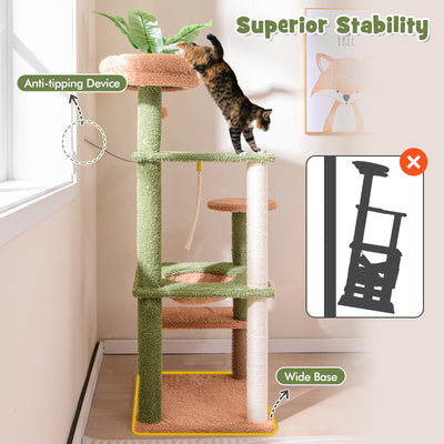 Multilevel Cat Tree with Scratching Posts and Rope Plush Perch Toy Bed-Green