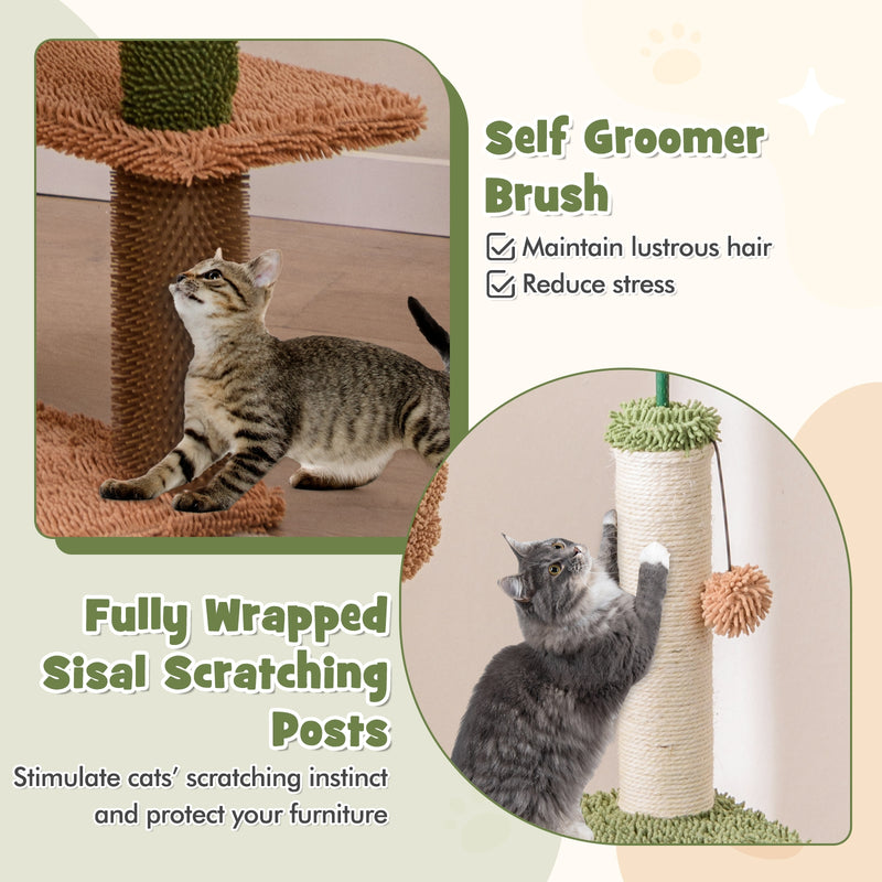 Multilevel Cat Tree with Scratching Posts and Rope Plush Perch Toy Bed-Green