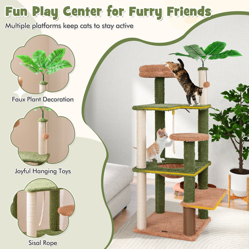 Multilevel Cat Tree with Scratching Posts and Rope Plush Perch Toy Bed-Green