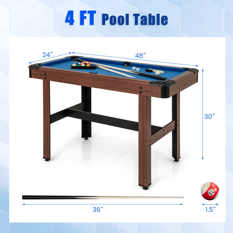 48 Inch Pool Wooden Game Table with Full Set of Ballsfor Kids and Adults-Blue