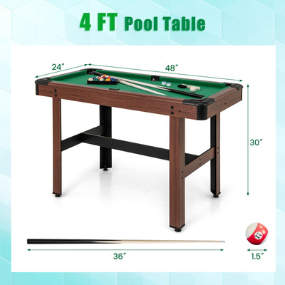 48 Inch  Pool Wooden Game Table with Full Set of Ballsfor Kids and Adults-Green