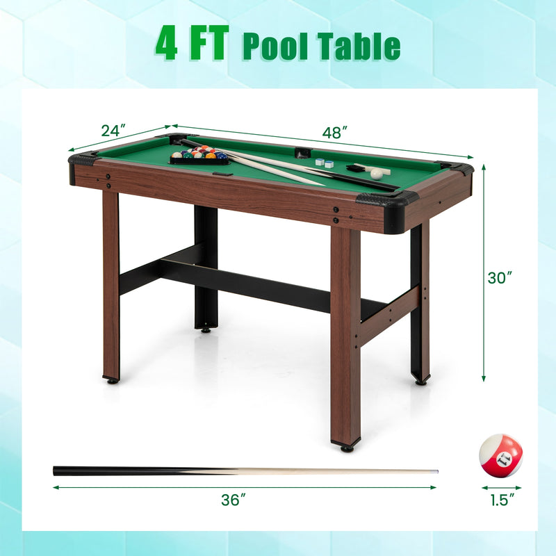 48 Inch  Pool Wooden Game Table with Full Set of Ballsfor Kids and Adults-Green