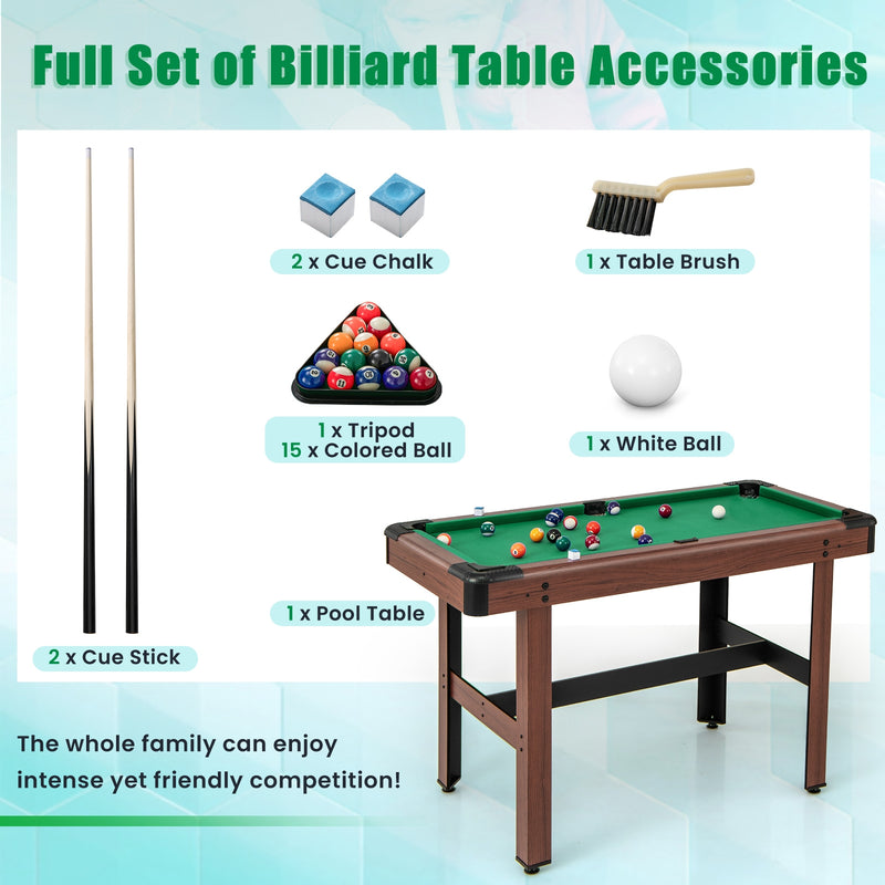 48 Inch  Pool Wooden Game Table with Full Set of Ballsfor Kids and Adults-Green