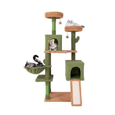 Multi-level Cactus Cat Tree with Scratching Posts Ladder Double Condos and Toys Bed-Green