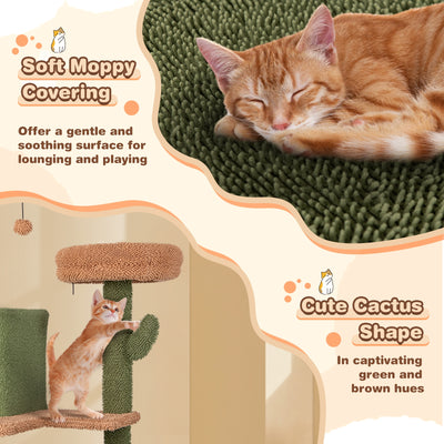 Multi-level Cactus Cat Tree with Scratching Posts Ladder Double Condos and Toys Bed-Green