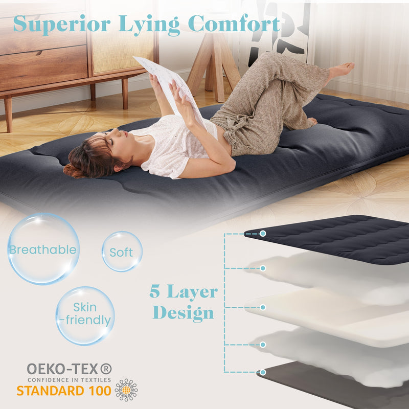 Futon Mattress with Washable Cover and Foldable Mat-Twin Size