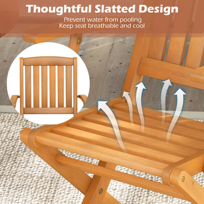 Patio Wood Folding Chair Set of 2 with Armrests and Slatted Seat