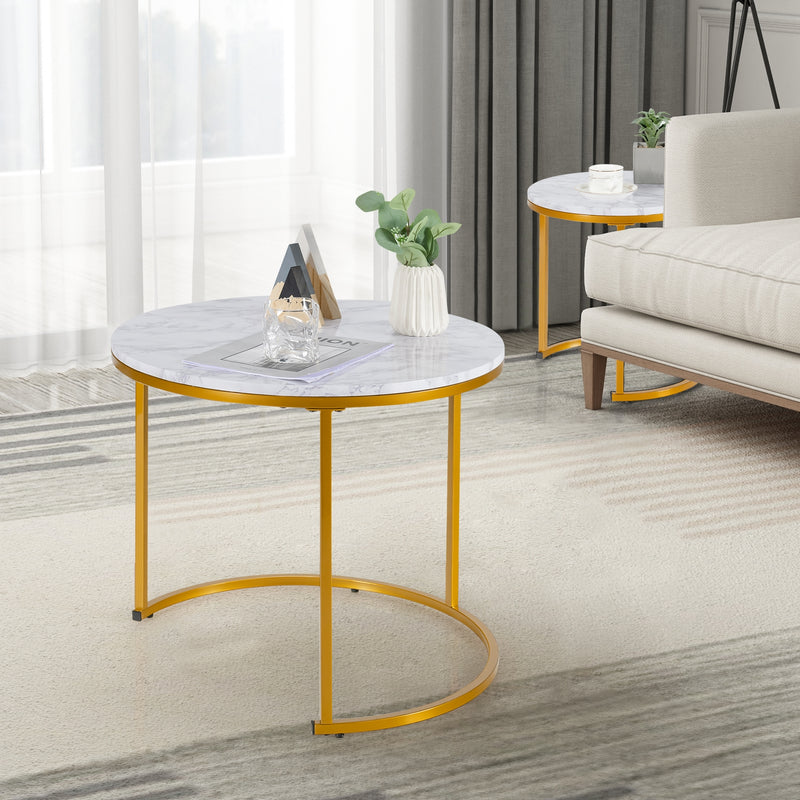 Set of 2 Modern Round Stacking Nesting Coffee Tables-Golden