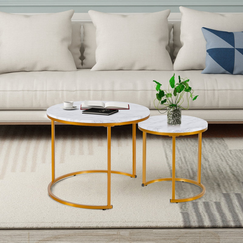 Set of 2 Modern Round Stacking Nesting Coffee Tables-Golden