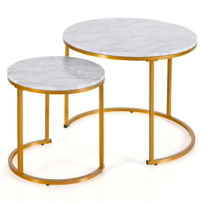 Set of 2 Modern Round Stacking Nesting Coffee Tables-Golden