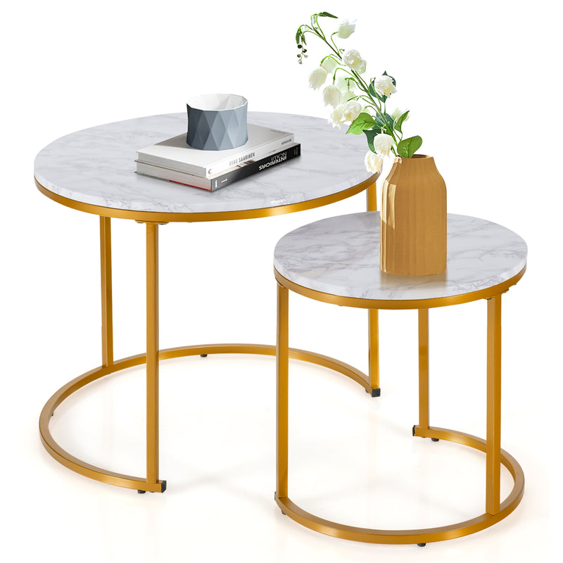 Set of 2 Modern Round Stacking Nesting Coffee Tables-Golden