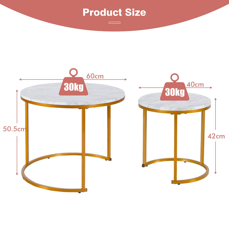 Set of 2 Modern Round Stacking Nesting Coffee Tables-Golden