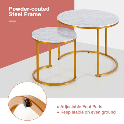 Set of 2 Modern Round Stacking Nesting Coffee Tables-Golden