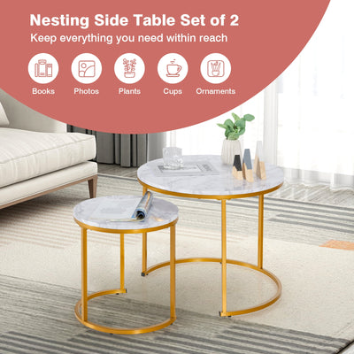 Set of 2 Modern Round Stacking Nesting Coffee Tables-Golden