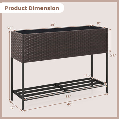 Wicker Raised Garden Bed with Storage Shelf and Drainage Gaps for Flowers