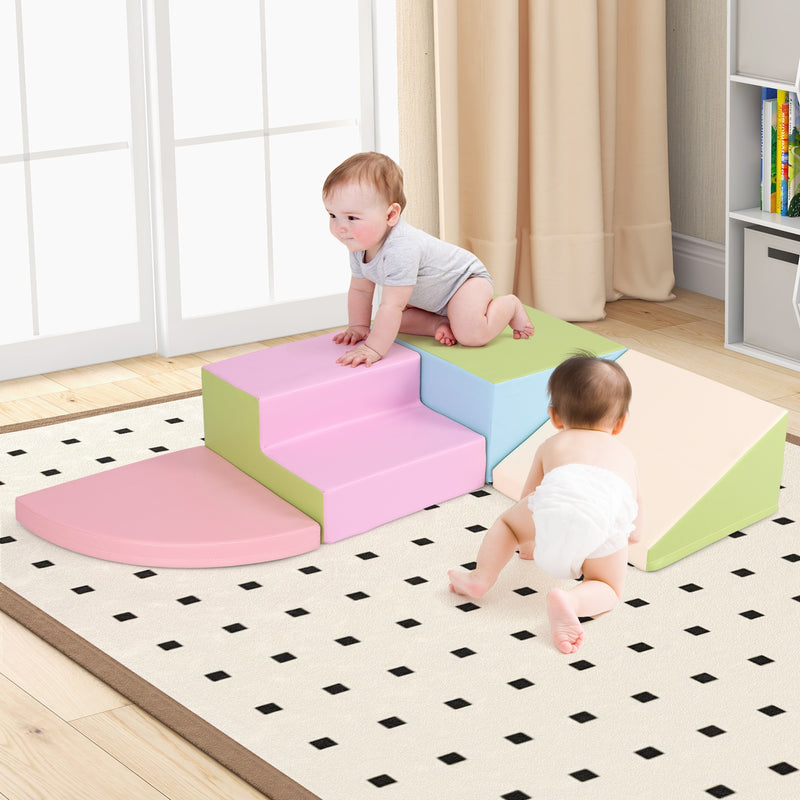 4-Piece Climb and Crawl Foam Block Play Set for Infant Baby-Pink