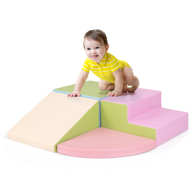 4-Piece Climb and Crawl Foam Block Play Set for Infant Baby-Pink