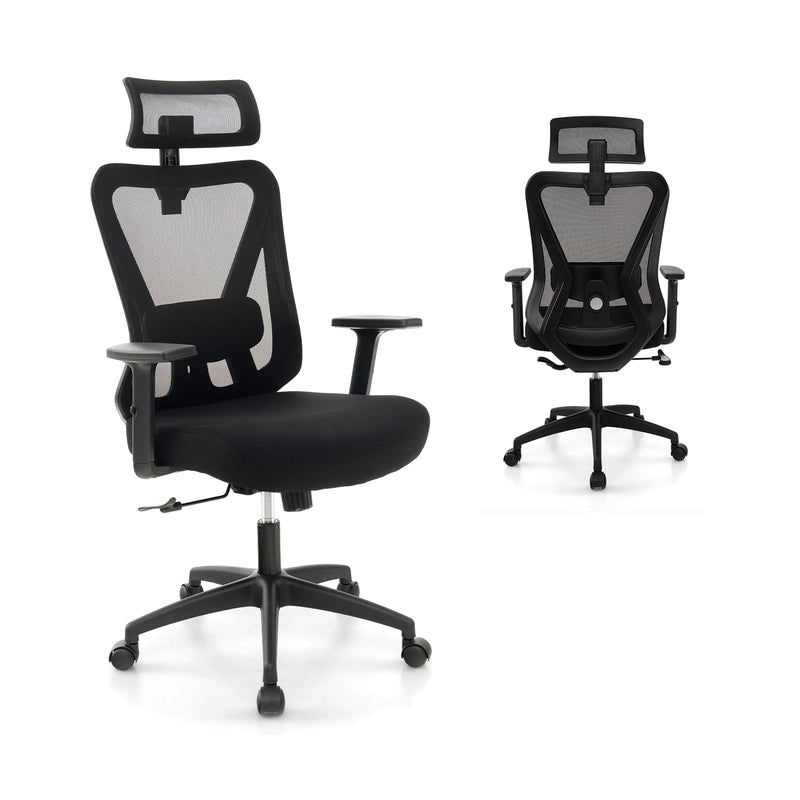 Mesh Ergonomic Office Chair Adjustable Swivel Task Chair with Rocking Backrest-Black