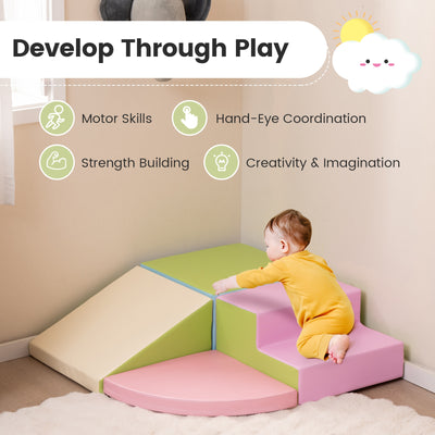 4-Piece Climb and Crawl Foam Block Play Set for Infant Baby-Pink