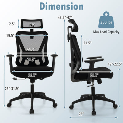 Mesh Ergonomic Office Chair Adjustable Swivel Task Chair with Rocking Backrest-Black