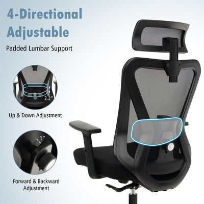 Mesh Ergonomic Office Chair Adjustable Swivel Task Chair with Rocking Backrest-Black