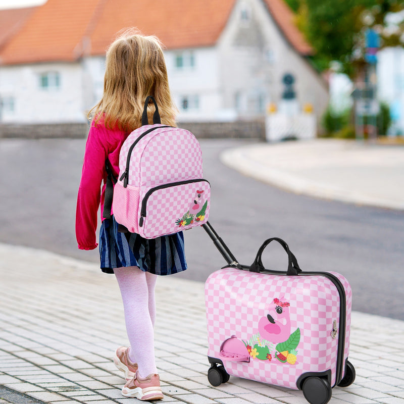 2 Pieces Kid Luggage Set with Spinner Wheels and Aluminum Handle-White & Pink