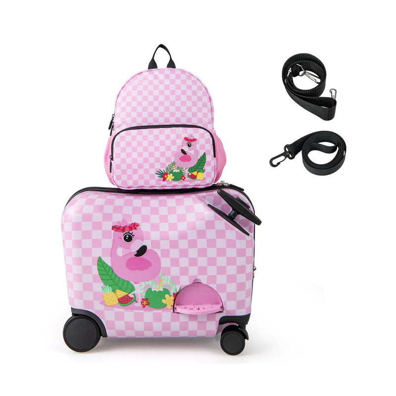 2 Pieces Kid Luggage Set with Spinner Wheels and Aluminum Handle-White & Pink