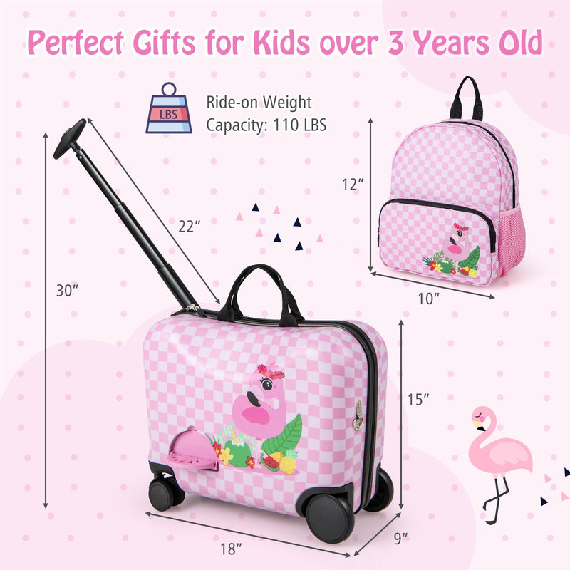 2 Pieces Kid Luggage Set with Spinner Wheels and Aluminum Handle-White & Pink