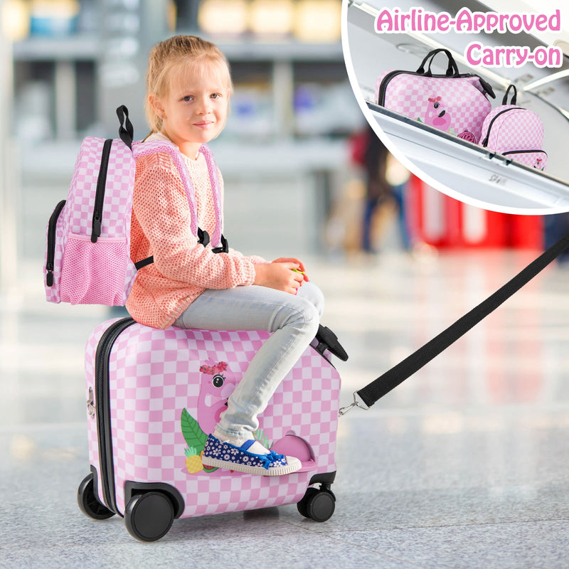 2 Pieces Kid Luggage Set with Spinner Wheels and Aluminum Handle-White & Pink