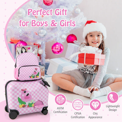 2 Pieces Kid Luggage Set with Spinner Wheels and Aluminum Handle-White & Pink