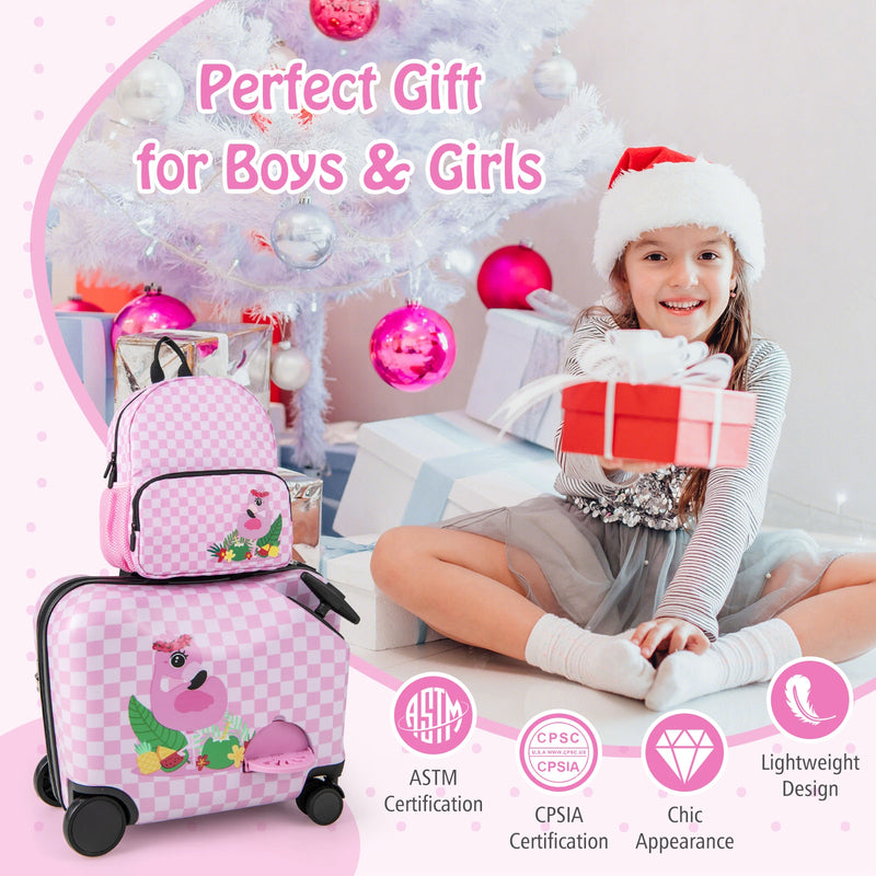 2 Pieces Kid Luggage Set with Spinner Wheels and Aluminum Handle-White & Pink