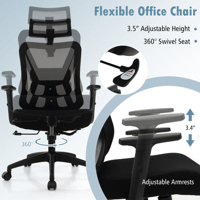 Mesh Ergonomic Office Chair Adjustable Swivel Task Chair with Rocking Backrest-Black