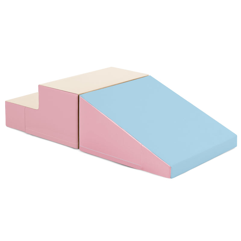 2-Piece Step and Slide Climber for Infants and Toddlers Baby Soft Play Set Foam Blocks-Pink & Blue