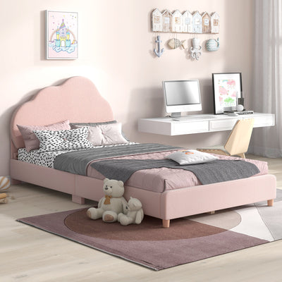 Twin Bed Frame with Height-Adjustable Headboard and Sturdy Wooden Slats-Gradient Pink