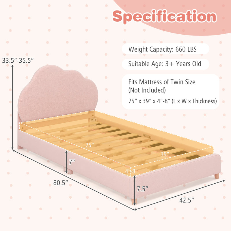 Twin Bed Frame with Height-Adjustable Headboard and Sturdy Wooden Slats-Gradient Pink