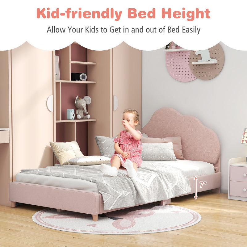 Twin Bed Frame with Height-Adjustable Headboard and Sturdy Wooden Slats-Gradient Pink