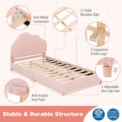 Twin Bed Frame with Height-Adjustable Headboard and Sturdy Wooden Slats-Gradient Pink