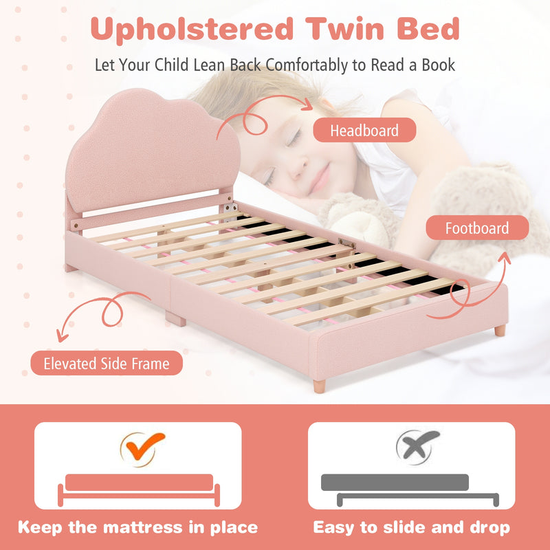 Twin Bed Frame with Height-Adjustable Headboard and Sturdy Wooden Slats-Gradient Pink